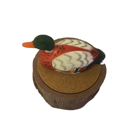 Vintage Duck Decoy Mallard Oval Plastic Brown Storage Box Decor 3" - Picture 5 of 7
